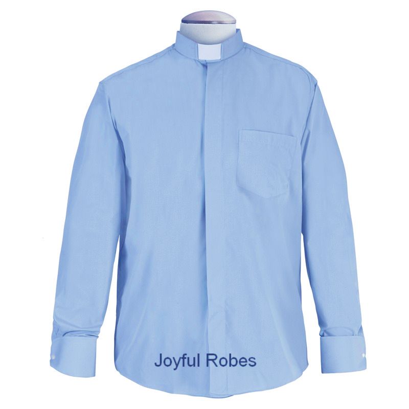 113. Men's Long-Sleeve Tab-Collar Clergy Shirt - Light Blue