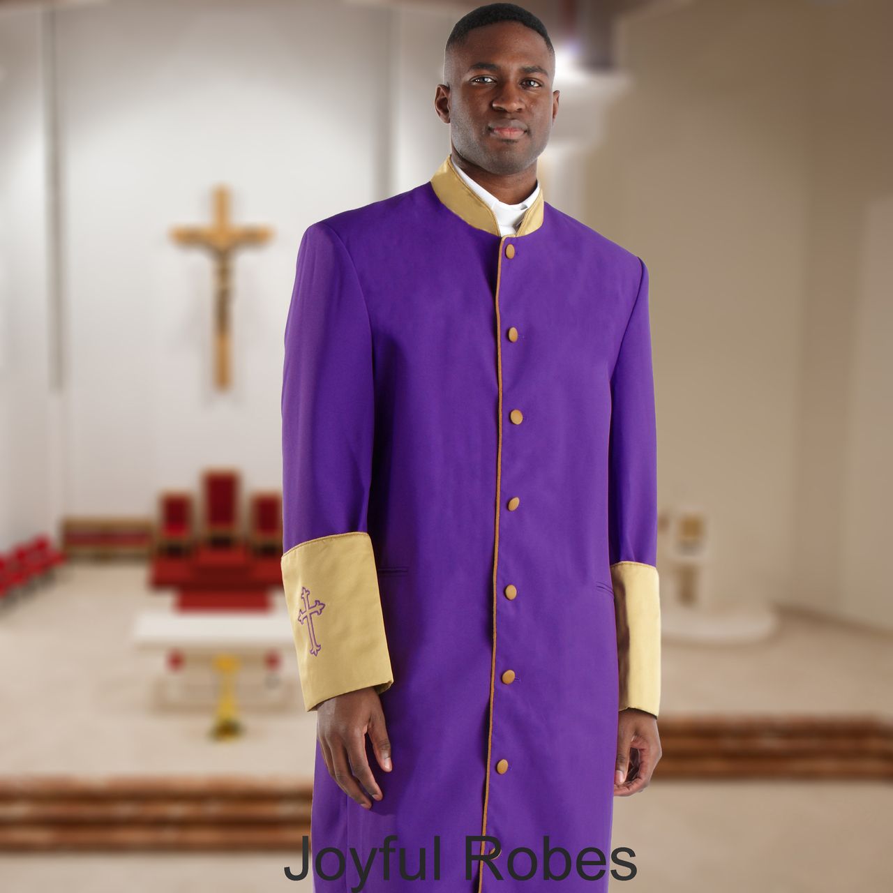 302 M. Men's Pastor/Clergy Robe - Purple/Gold Cuff