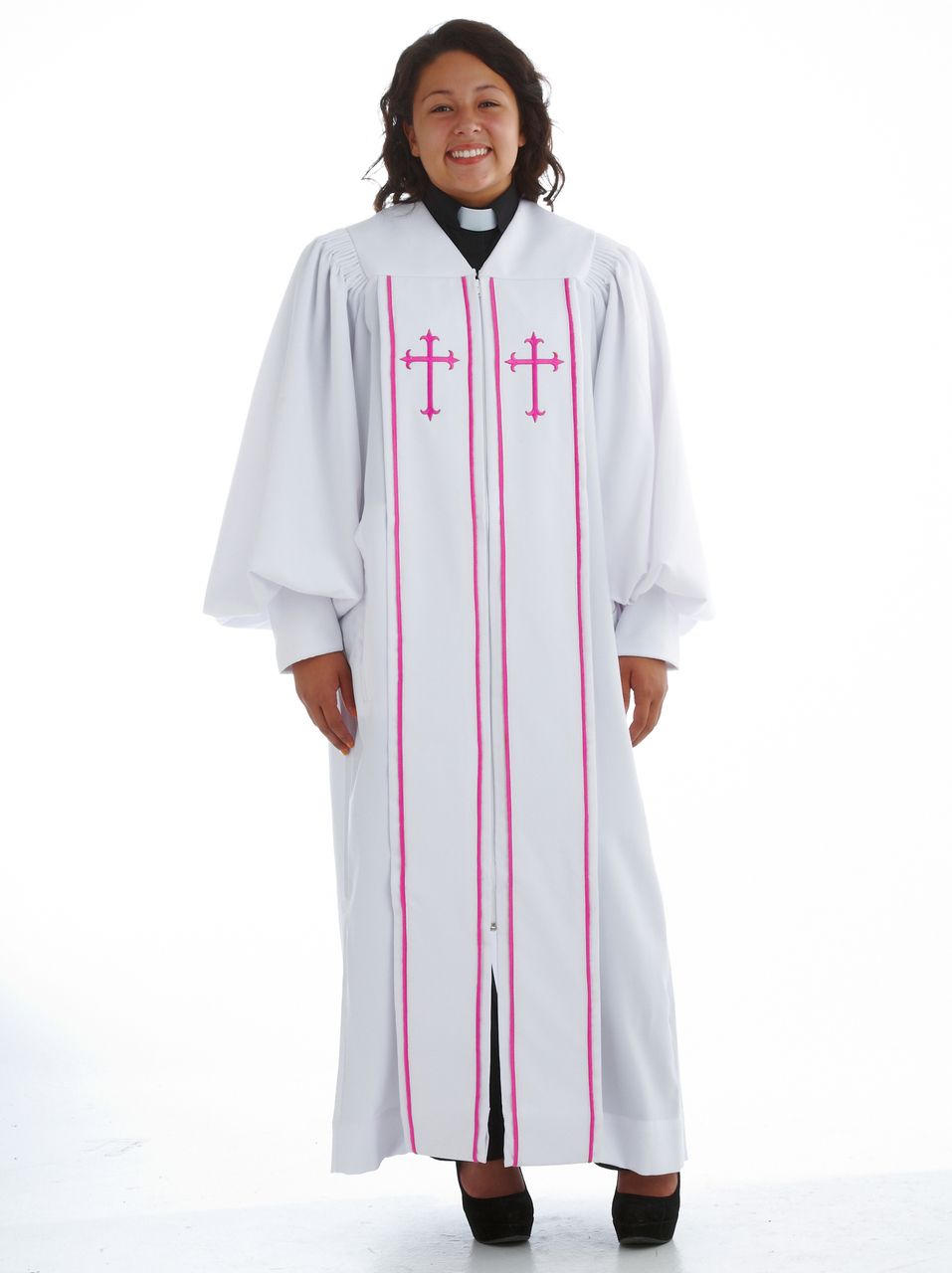 927 P. Men's & Women's Clergy Robe - White/Fuchsia