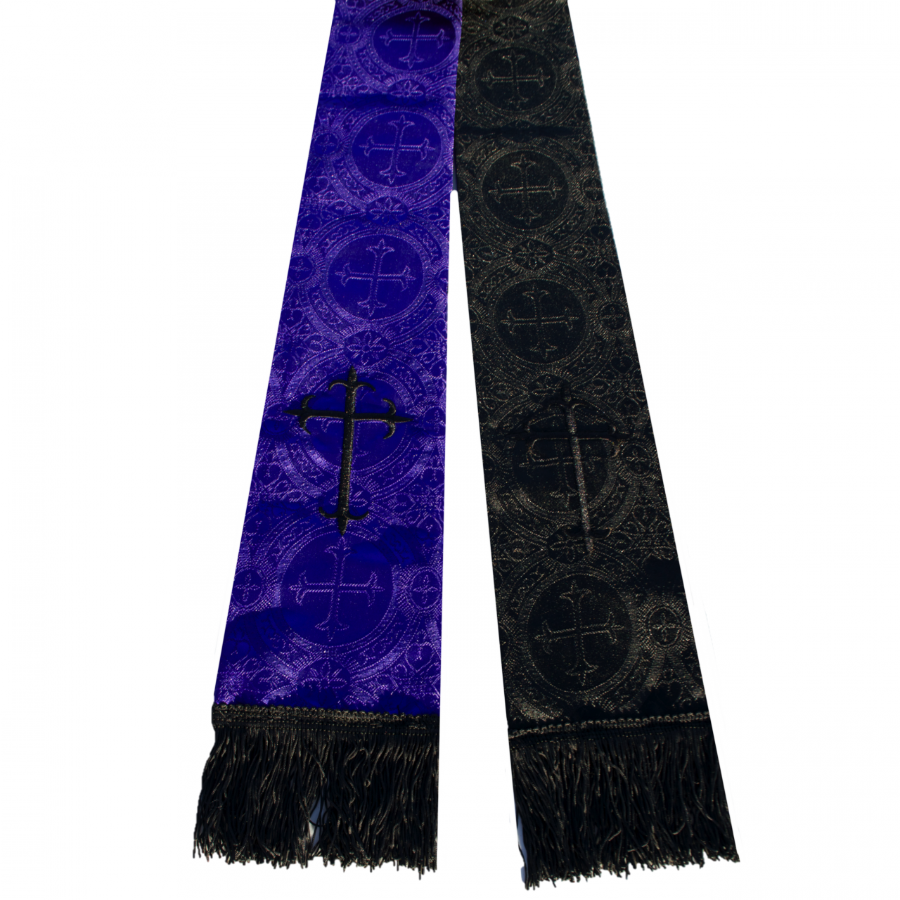Premium Brocade Reversible Clergy Stole - Purple/Black