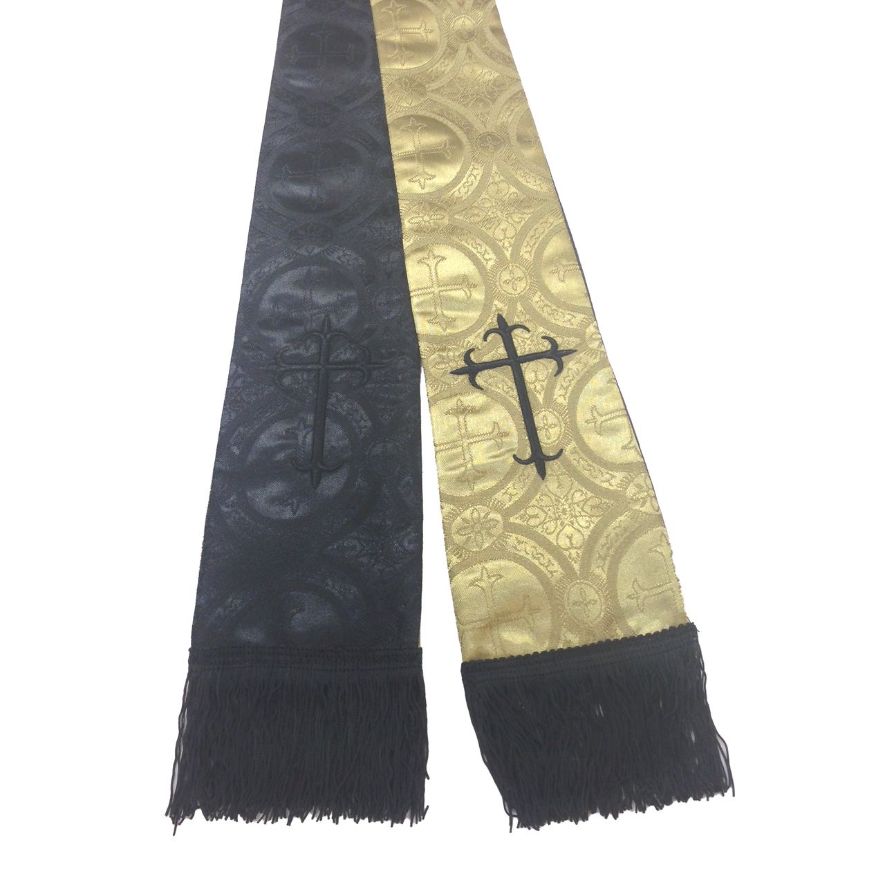 Premium Brocade Reversible Clergy Stole - Gold/Black