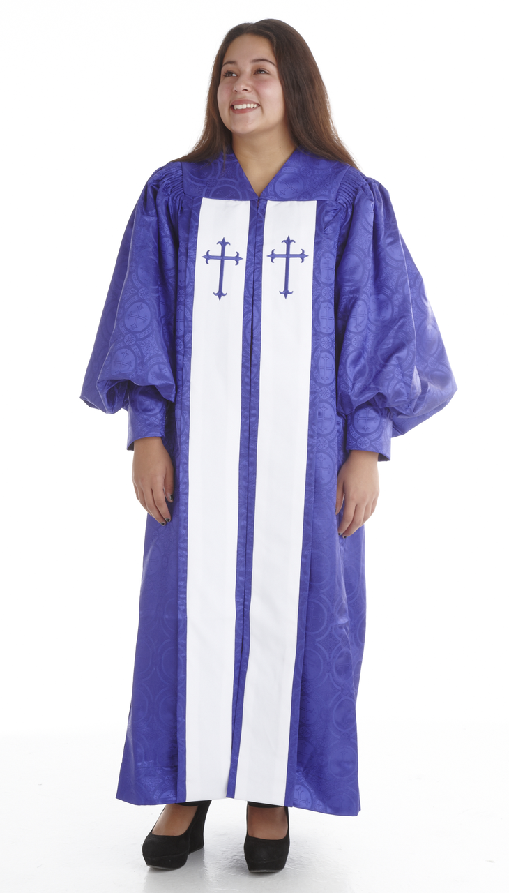 953 P. Men's & Women's Clergy Robe - Purple Brocade with White