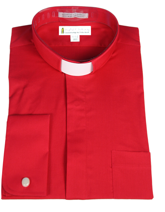 107. Men's Long-Sleeve Tab-Collar Clergy Shirt - Red
