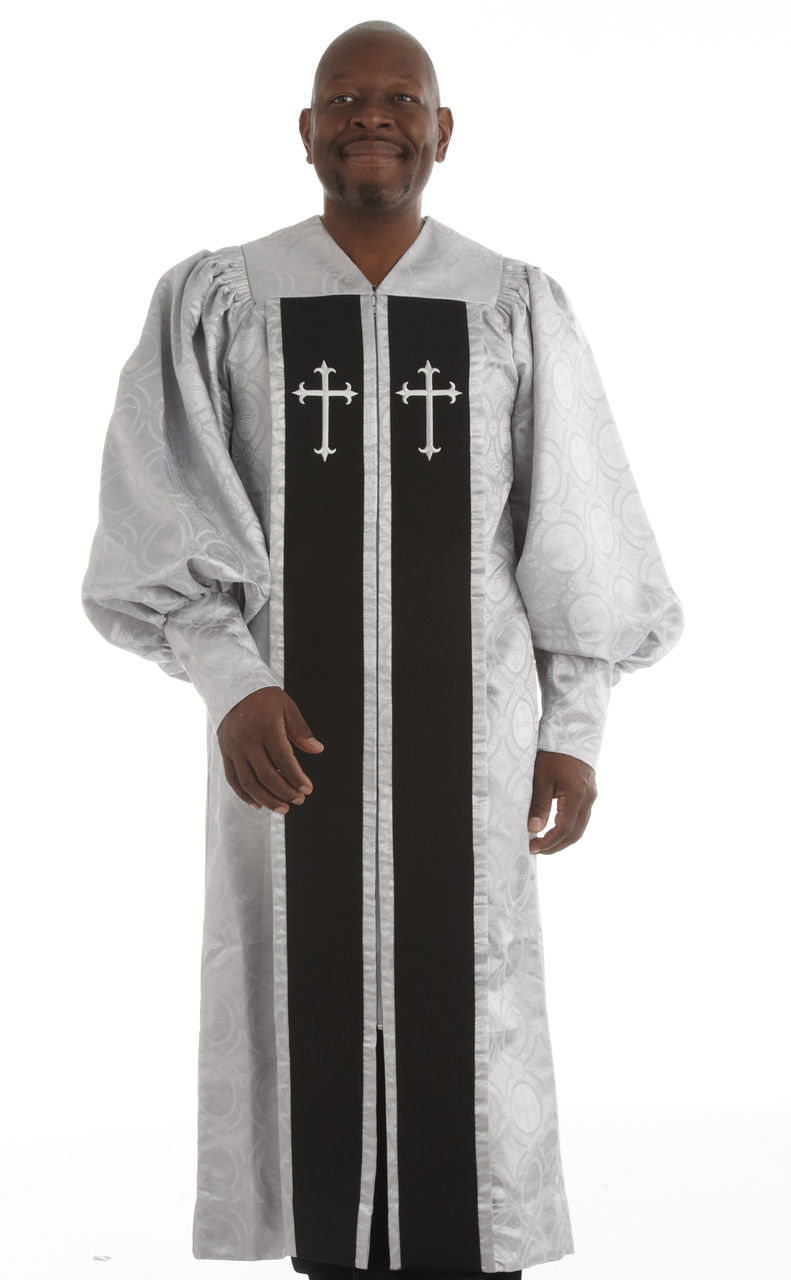 951 P. Men's & Women's Clergy Robe - Silver Brocade with Black 