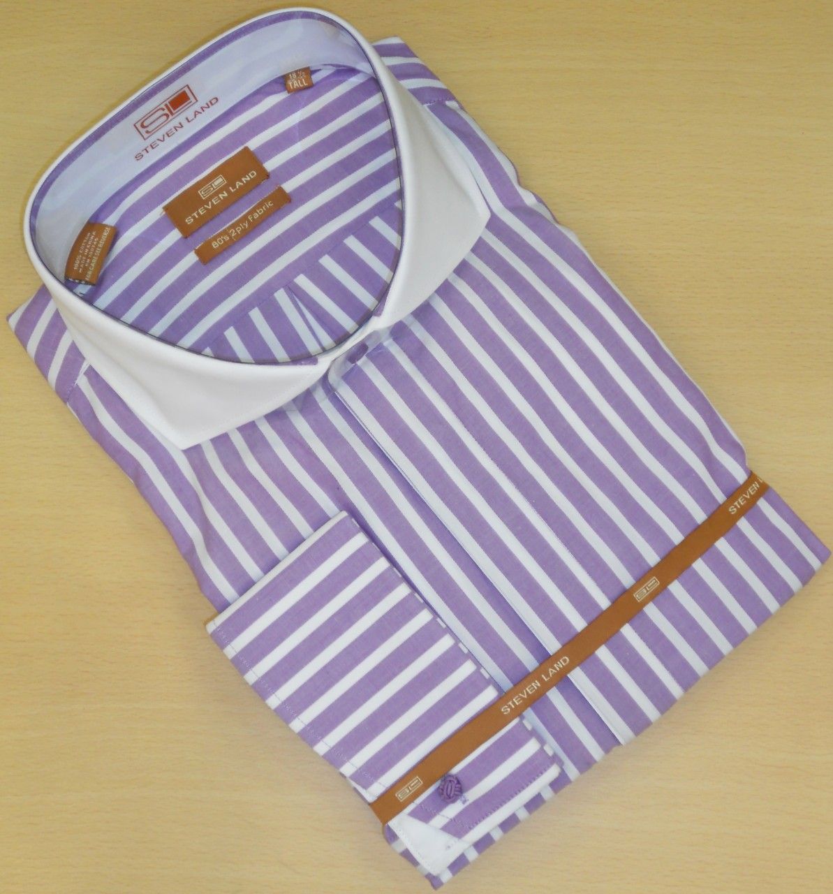 Men's Steven Land Thick Striped Spread Collar Dress Shirt - Purple/White