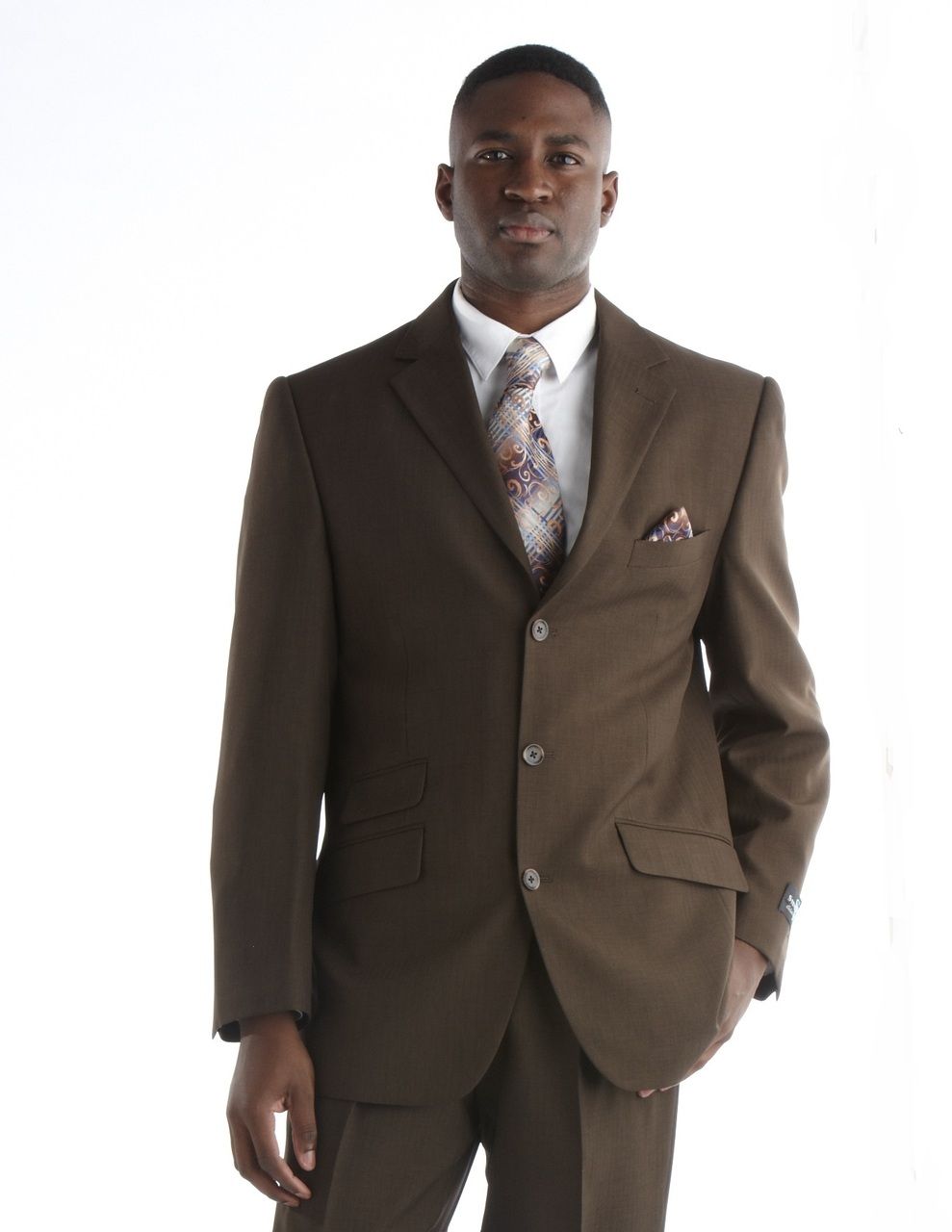 Steve Harvey Striped Design Suit - Brown
