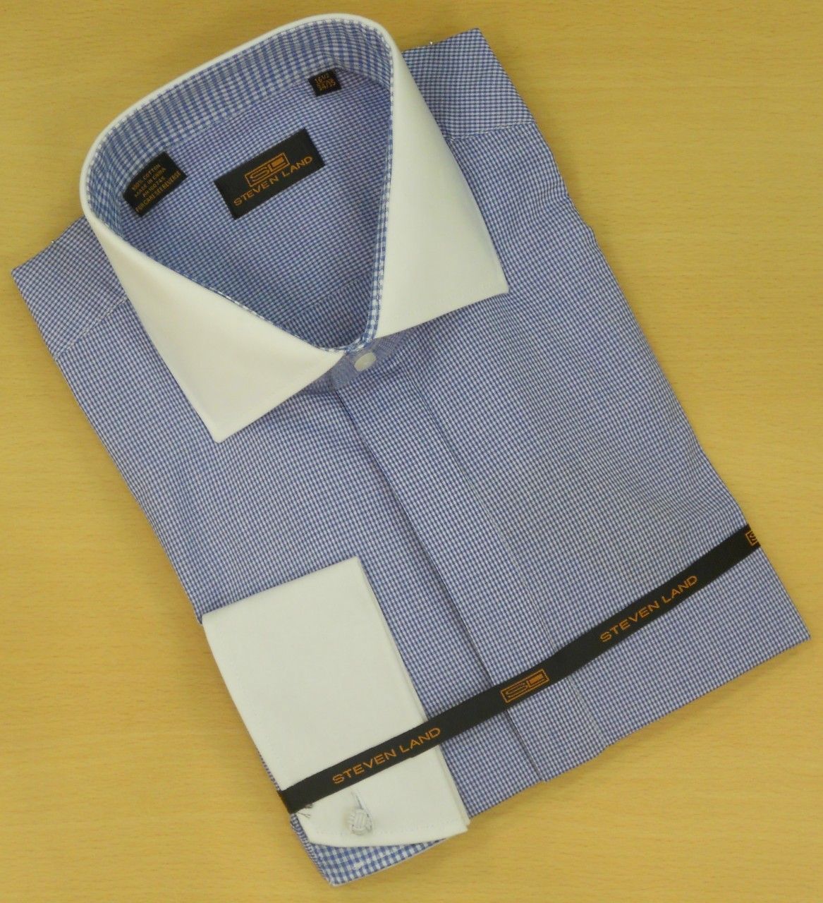 Men's Steven Land Fine Checks Plaid Dress Shirt - Light Blue/White
