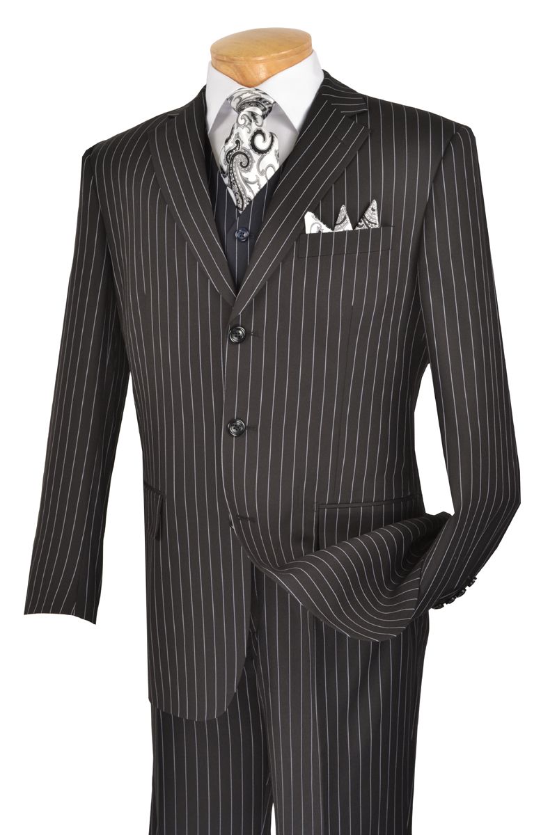 Men's Pinstripe Fashion 3 Pc. Black Suit