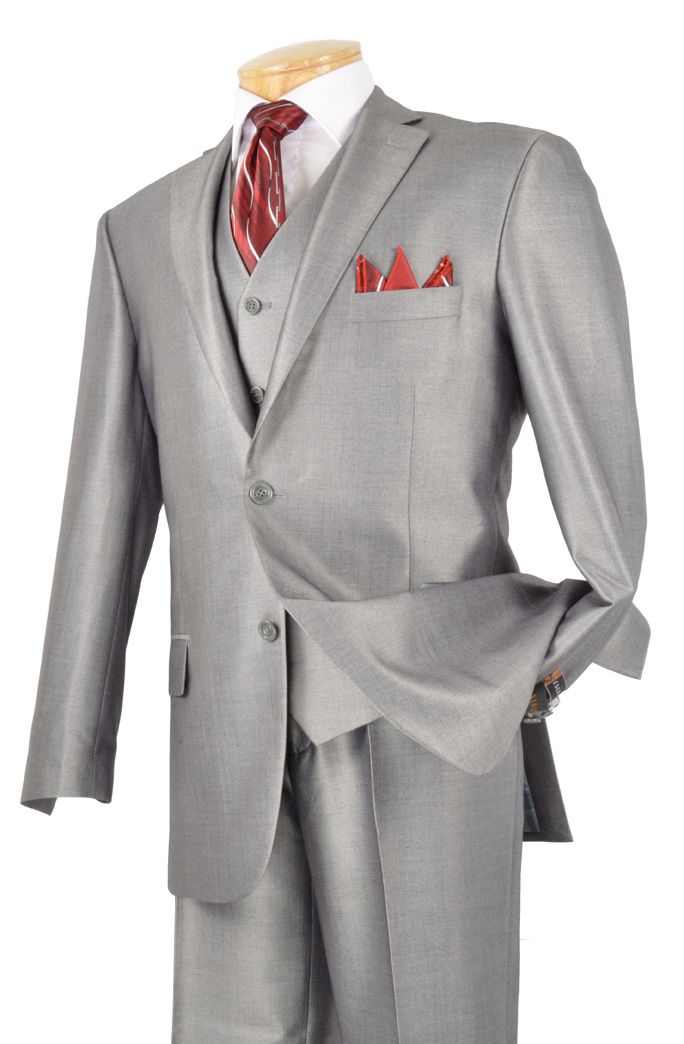 Men's 3 Pc. Premium Sharkskin Suit Gray