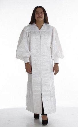 955 P. Men's & Women's Clergy Robe - Solid White Brocade 