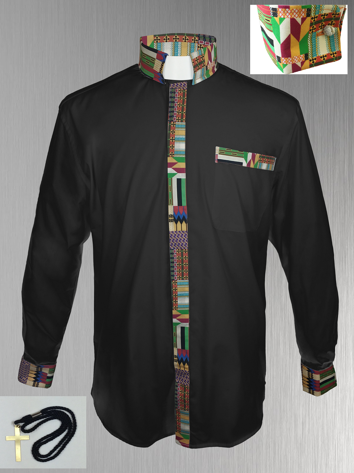 146. Custom Edition Kwangali Cloth Men’s Tab Collar Clergy Shirt Set - Black