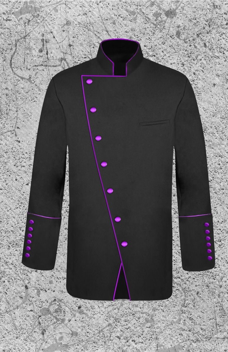 Men's Double Breasted Clergy Jacket in Black and Purple