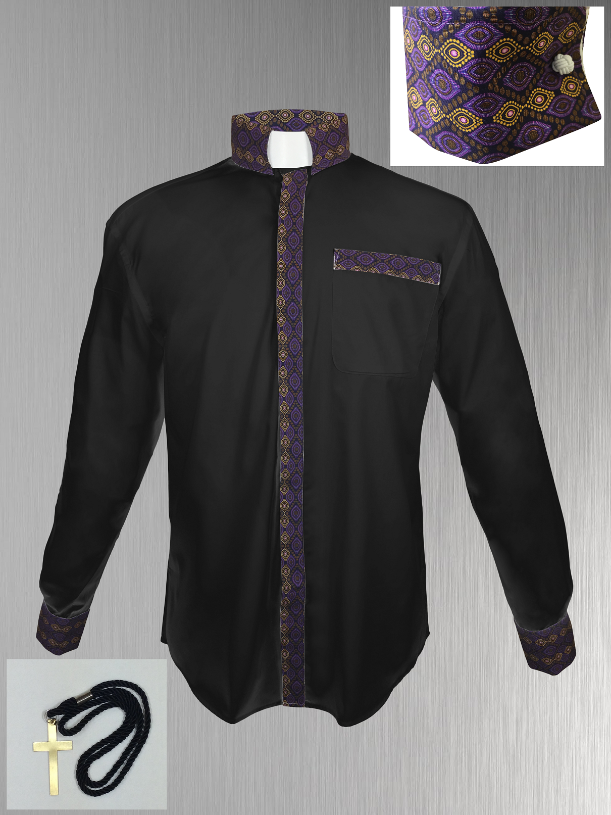 149. Custom Edition Gimba Cloth Men’s Tab Collar Clergy Shirt Set - Black