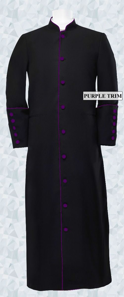 166 M. Men's Clergy/Pastor Robe Black/Deep Purple Trim