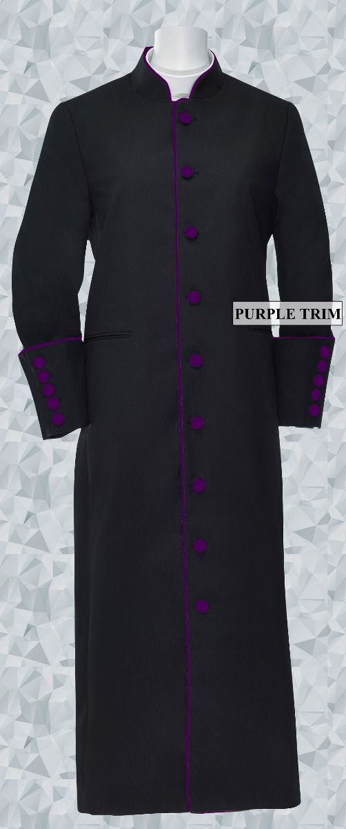166 W. Women's Clergy/Pastor Robe Black/Deep Purple Trim
