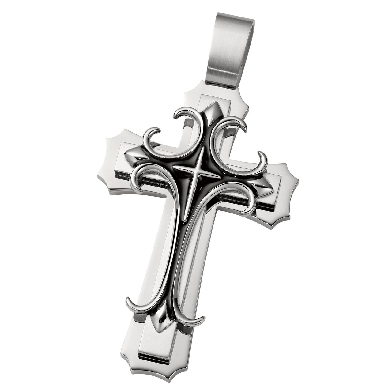 Premium Fleur de Lis Clergy Cross Pendant - Silver & Black