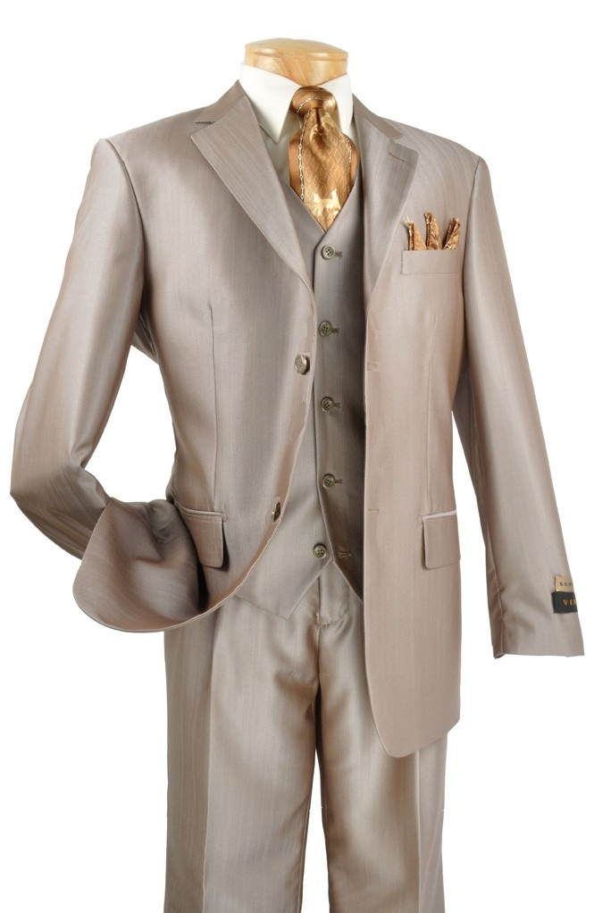 *Featured* Men's Premium Sharkskin 3 Pc. Suit - Champagne