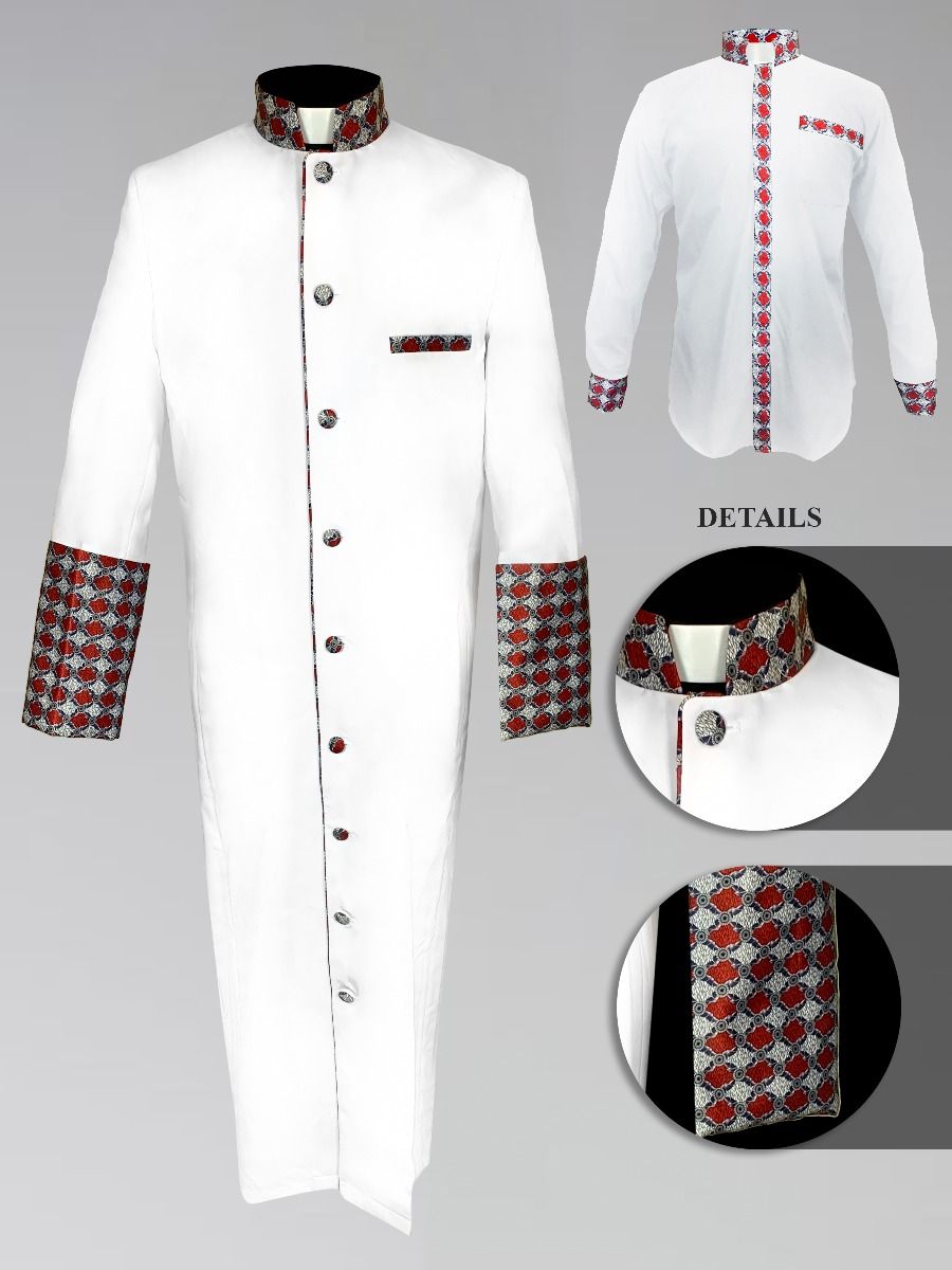 Men's Custom Fabric Clergy Robe - White with Argyle Fabric