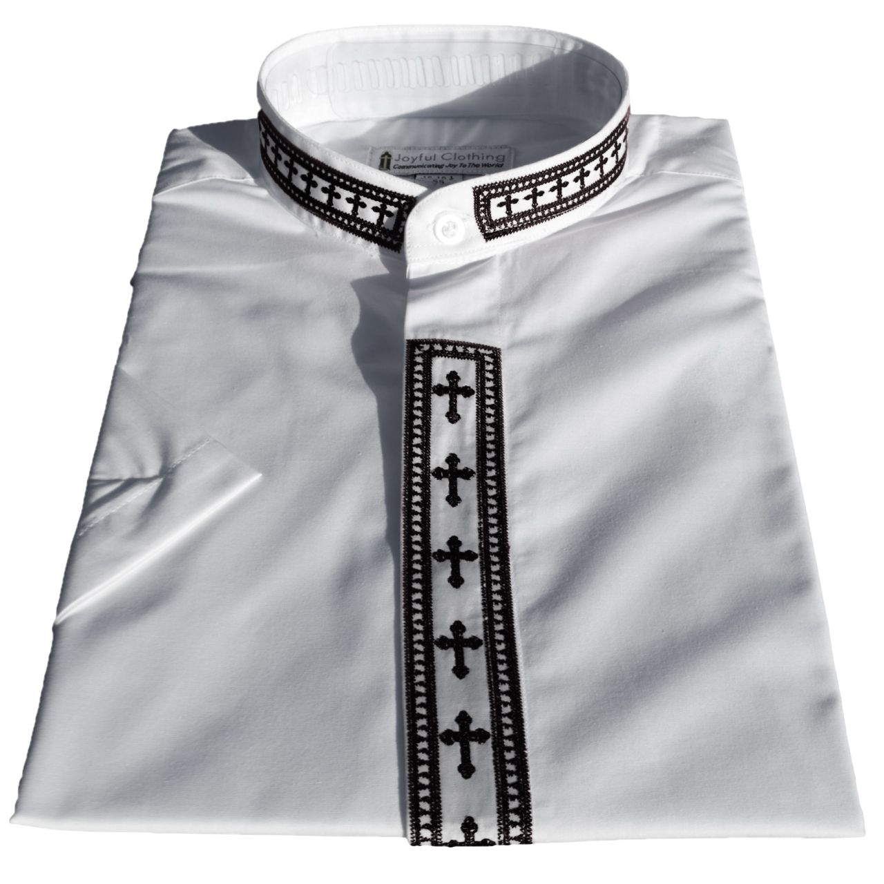 766. Women's Short-Sleeve Clergy Shirt With Fine Embroidery - White/Black