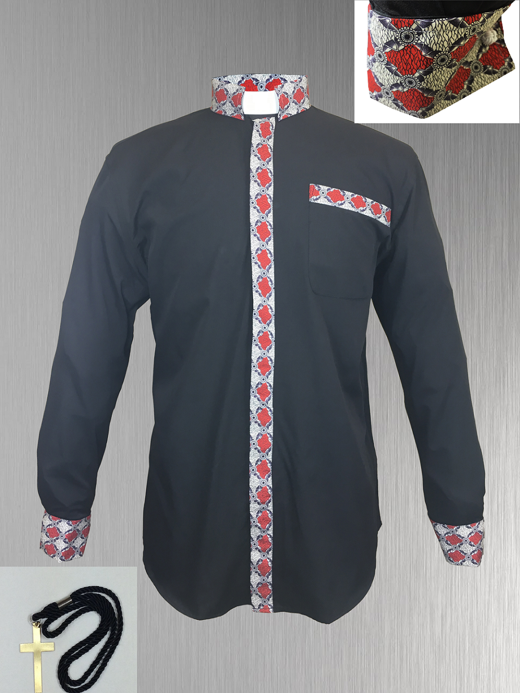 144. Custom Edition Meraki Argyle Men’s Tab Collar Clergy Shirt Set - Black