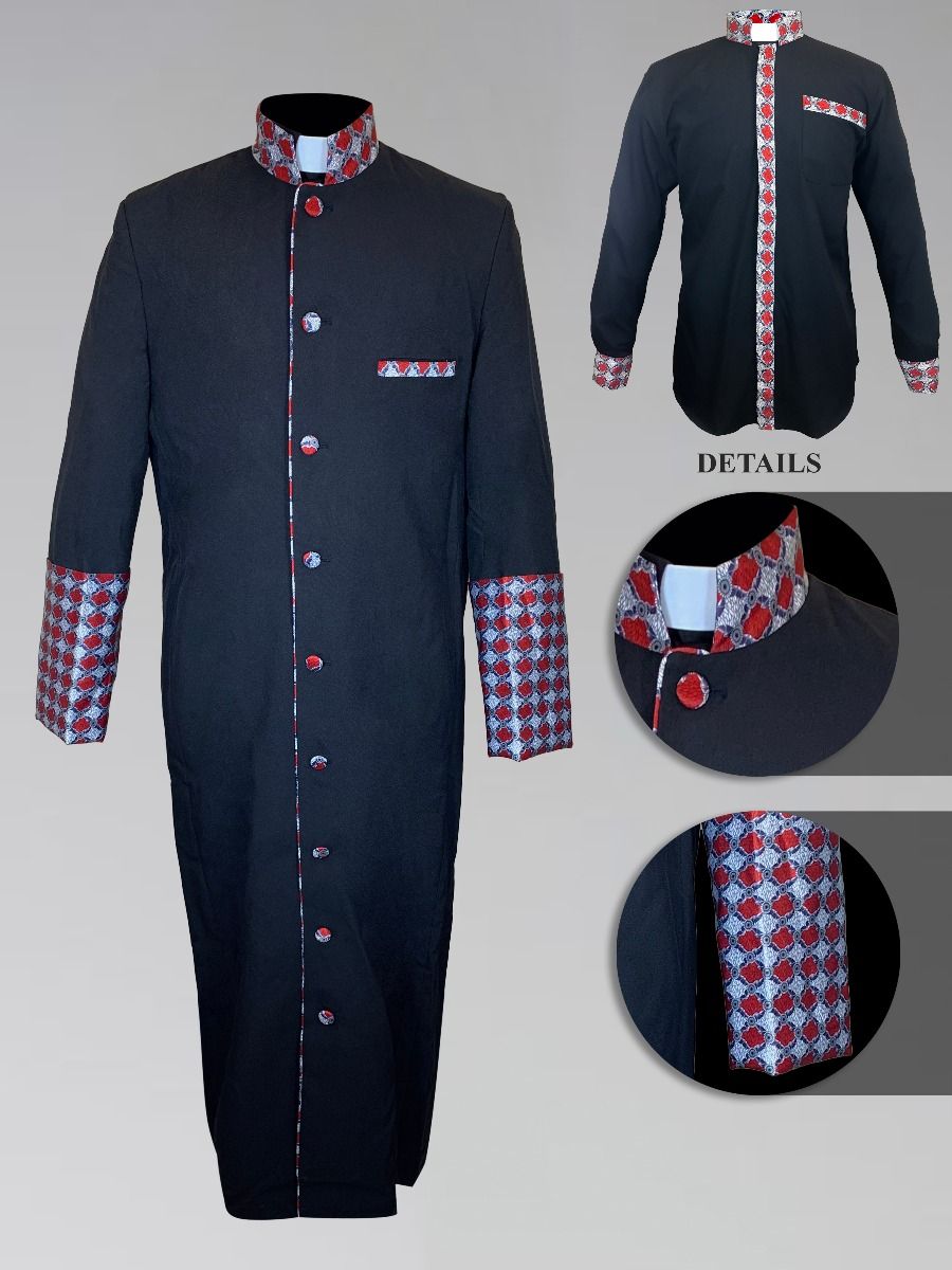 Men's Custom Fabric Clergy Robe - Black with Argyle Fabric