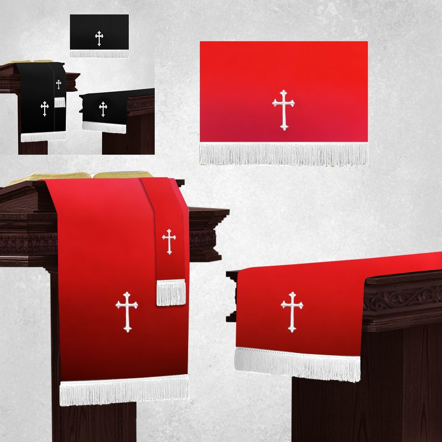 Communion Pulpit Parament Set in Black and Red with White crosses for Catholic Church and Ceremony. 