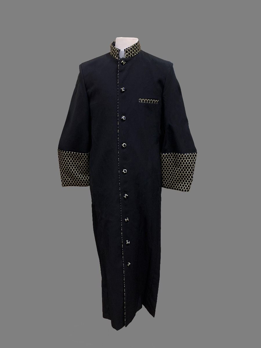 835 M. Men's Custom Diomondo Design Clergy Robe in Black and Gold