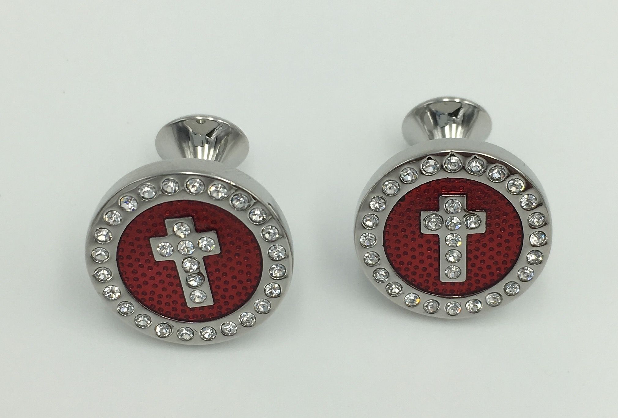 2 Pc. Noble Circle Cross Diamond Stone Cufflinks - Scarlett Red