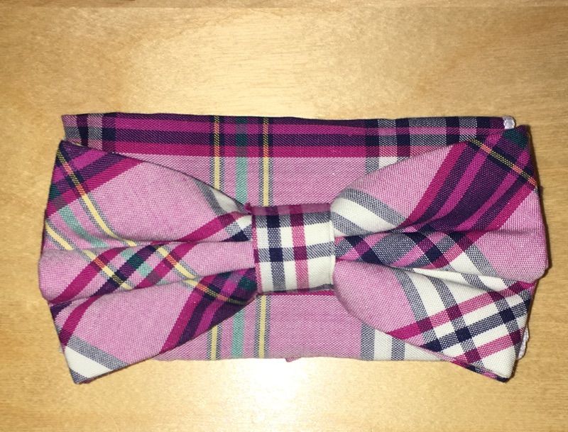 Men's 100% Cotton Plaid Designed Bow Tie + Hanky - Pink