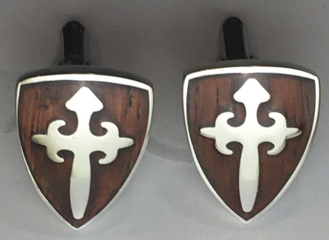 2 Pc. Lord Protection Shield & Cross with Wood Backing - Stainless Steel Edition