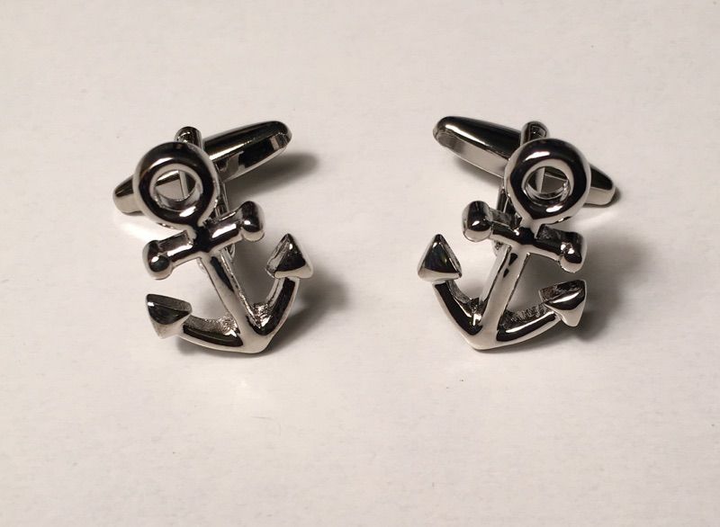 2 Pc. Sailor Boat STOP Anchor Silver Cufflinks