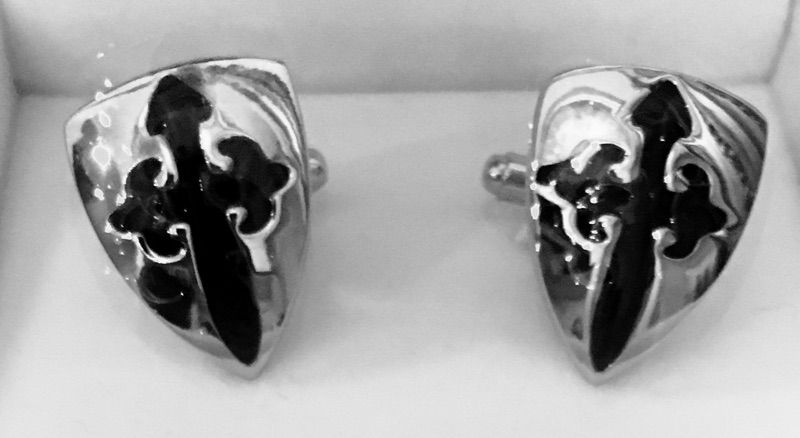 2 Pc. Religious Silver and Black Shield Cross Cufflinks
