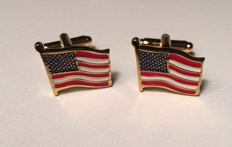 2 Pc. American Flag - God Bless America Style Cufflinks with Windy Look in Gold