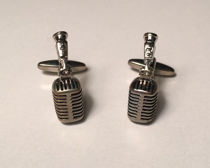 2 Pc. 3D Singing Recording Praising Microphone and Stand Cufflinks