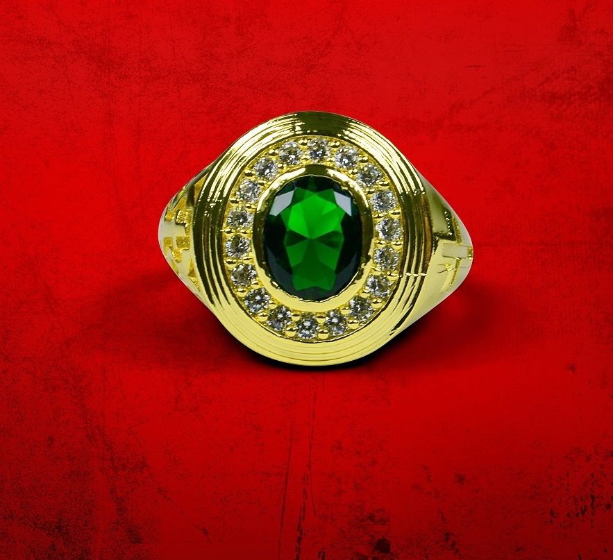 Mens Premium Clergy Ring with Green Stone - Gold w/ Green