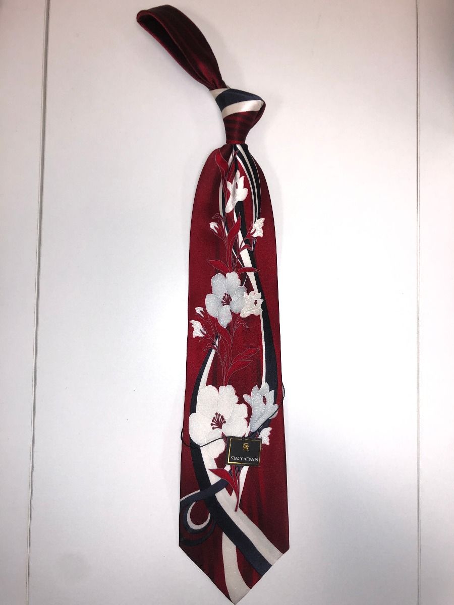 **Stacy Adams Premium Handmade Silk Neck Tie - Red Floral Designo