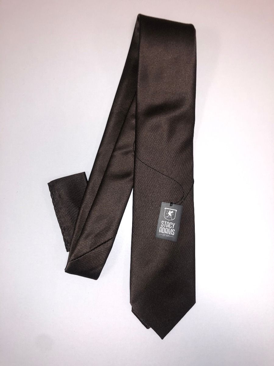**Stacy Adams Premium Handmade Silk Slim Neck Tie AND HANKY - Solid Brown