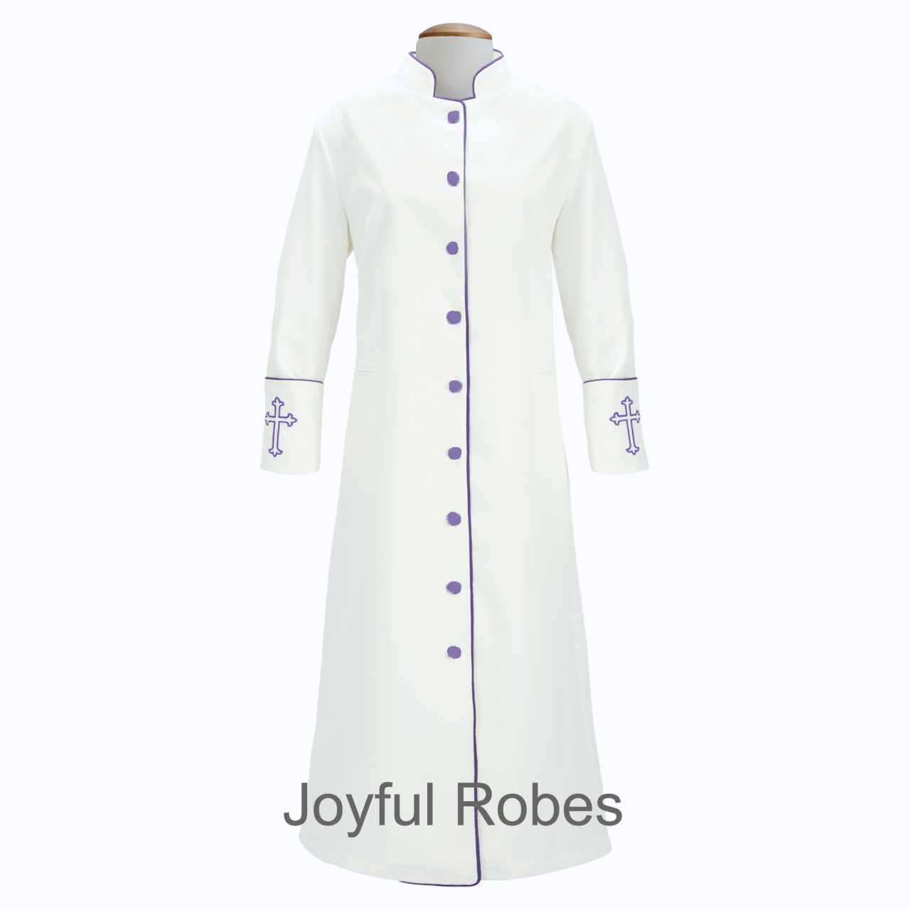204 W. Women's Pastor/Clergy Robe - White/Purple Design