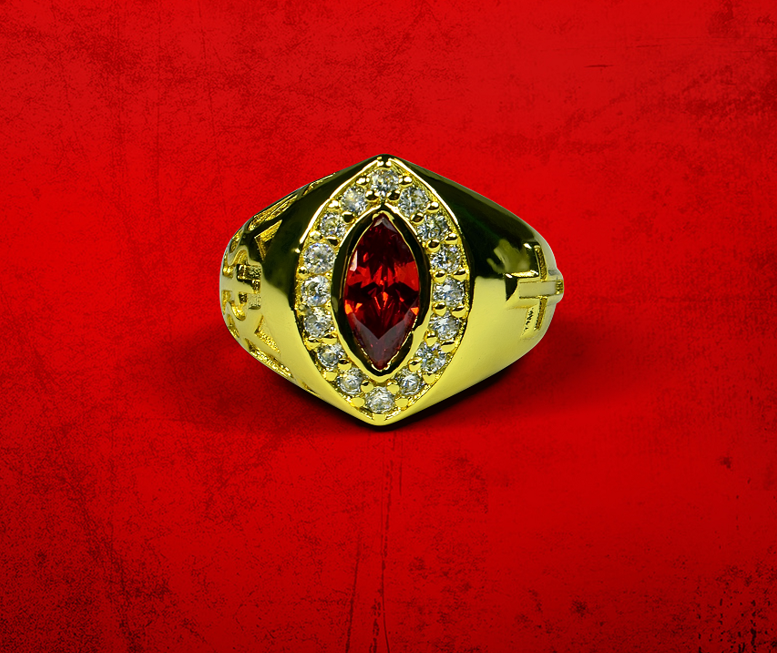 Womens Premium Clergy Ring with Red Stone - Gold w/ Red