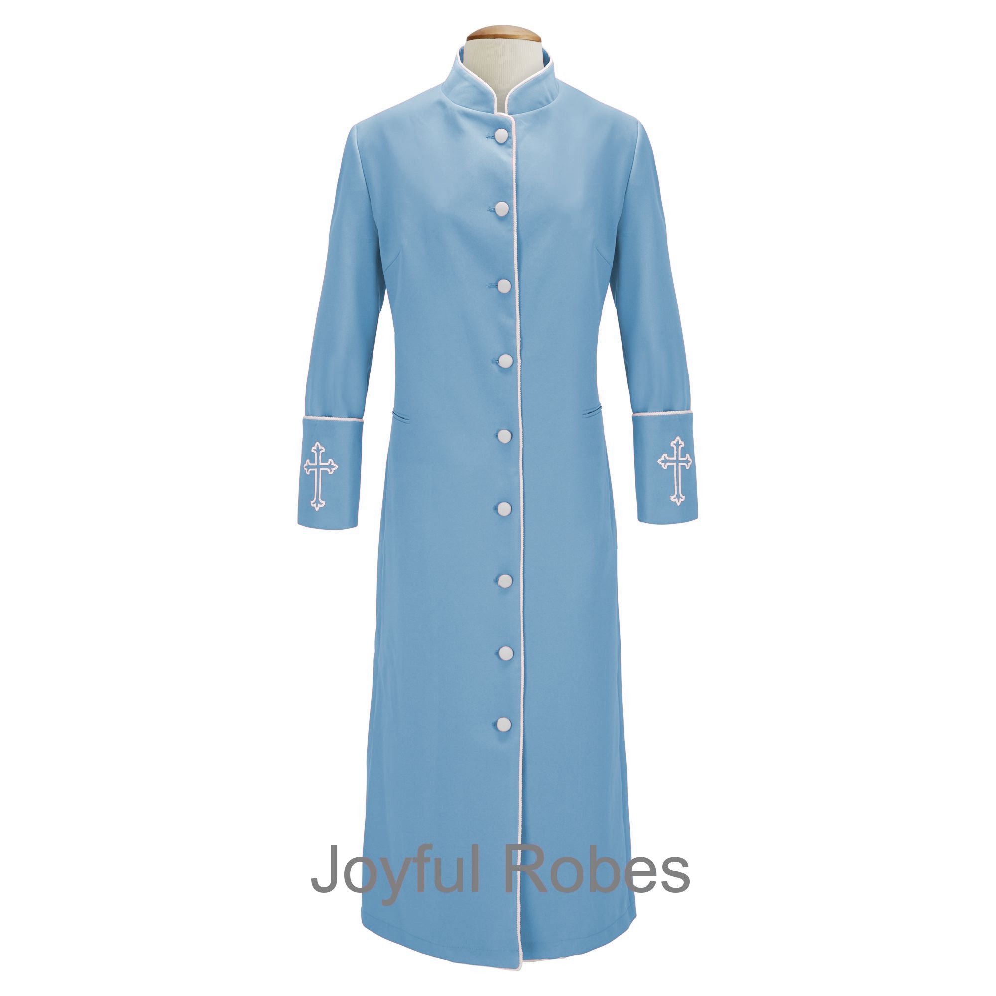 211 W. Women's Clergy/Pastor Robe - Light Blue/White Design