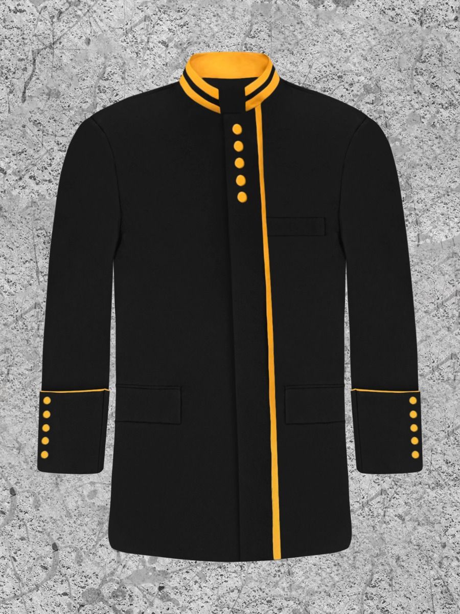 Men's Black and Gold Clergy Frock Coat for Male Preacher