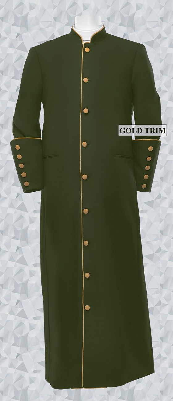 156 M. Men's Classic Pastor/Clergy Robe - Olive Green/Gold Trim