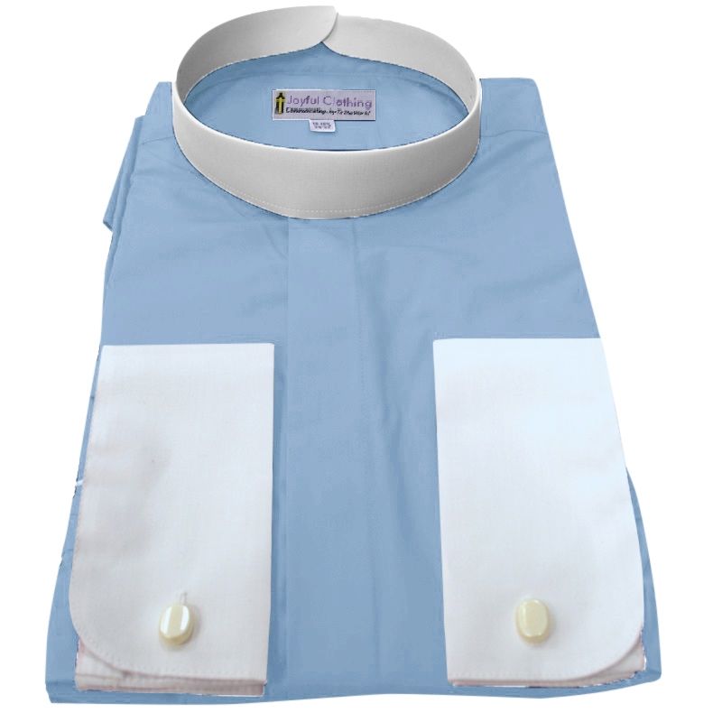 214. Men's Full-Collar Banded Clergy Shirt - Light Blue with White Cuffs