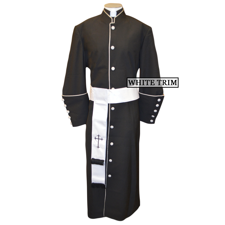 Men's Black/White Clergy Robe and Matching Cincture Set