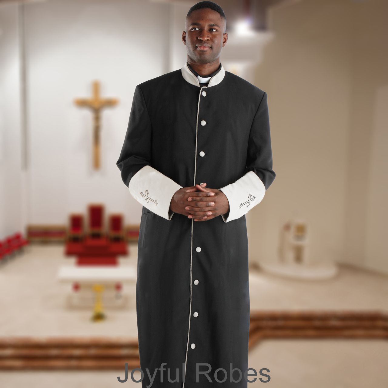 305 M. Men's Pastor/Clergy Robe - Black/White Cuff