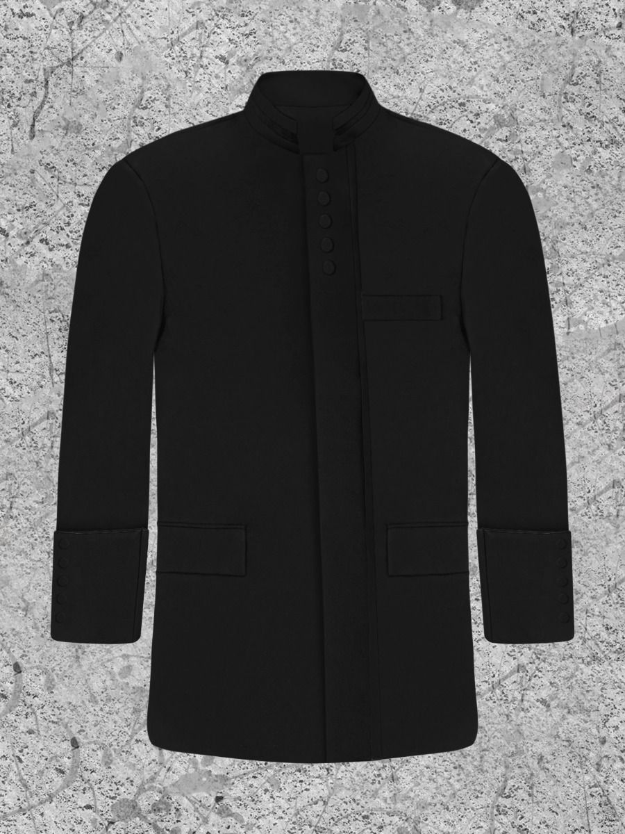 Solid Black Clergy Jacket For Modern Priest