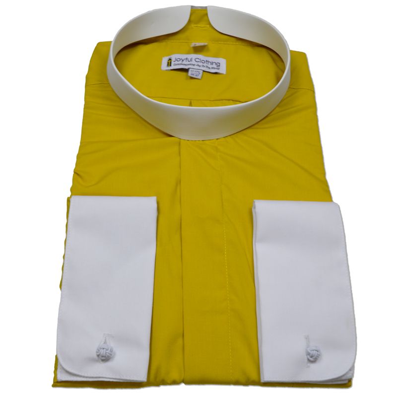 210. Men's Full-Collar Banded Clergy Shirt - Gold with White Cuffs