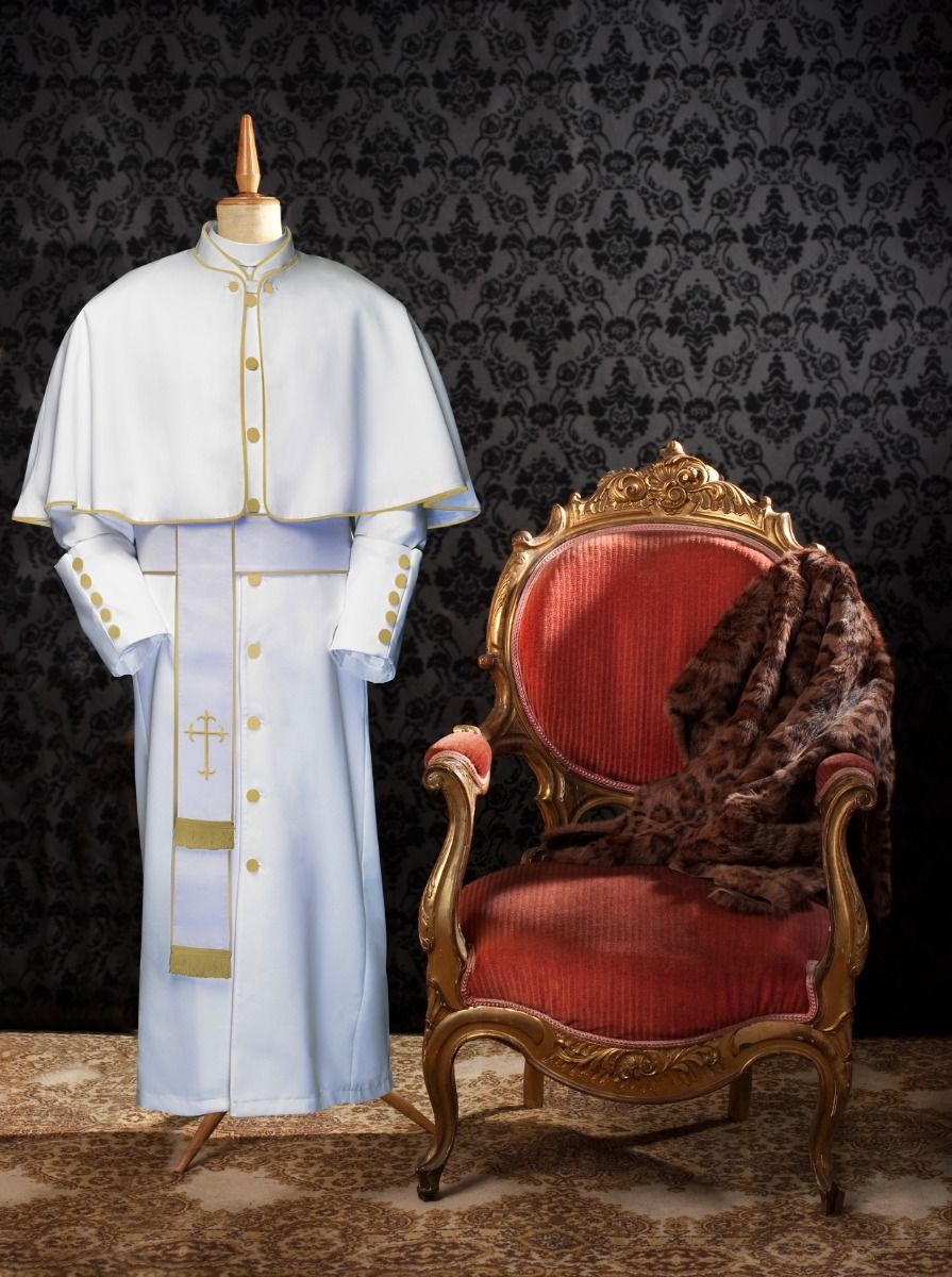 173 M. Limited Exclusive Men's Pastor/Clergy Robe White/Deep Gold Luxury Ensemble