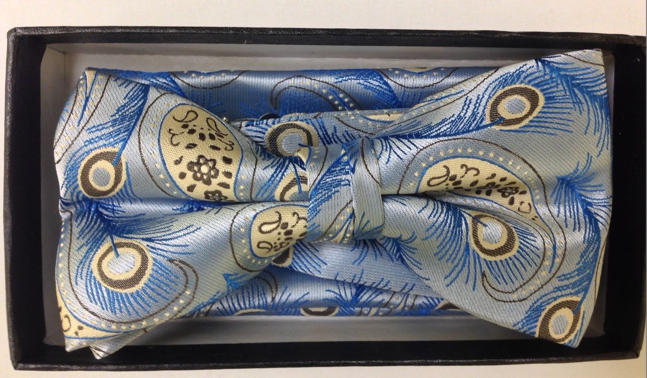 Men's Tropical Vaction Paisley Bow Tie - Sky Blue and Gold