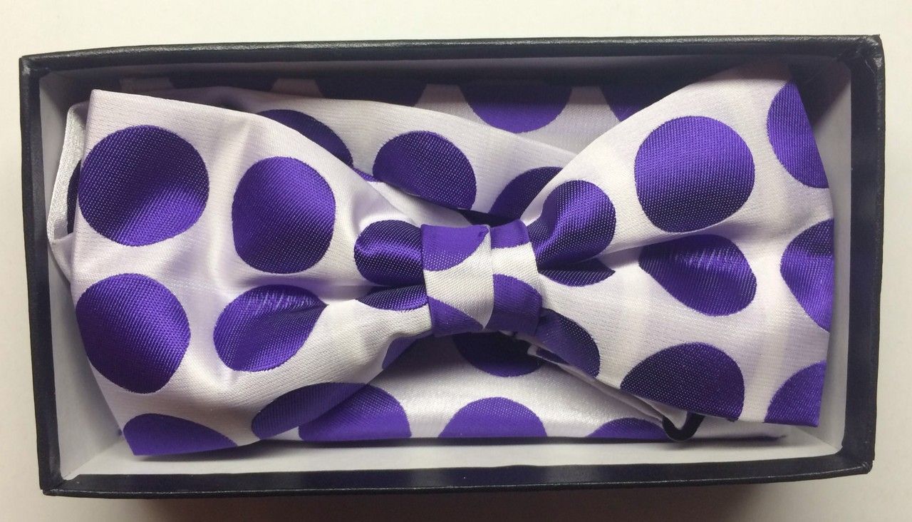 Men's Supreme© Polka Dot Bow Tie + Hanky - White & Church Purple